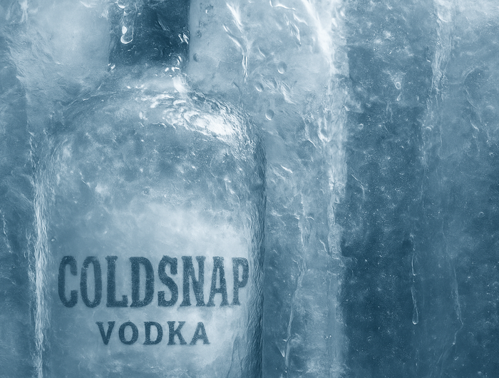 Coldsnap Vodka bottle encased in ice